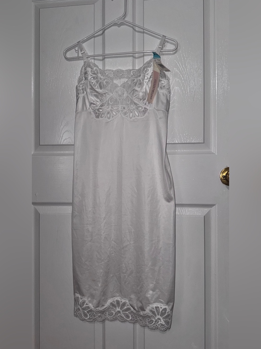 Satin Lace-Trim Chemise Slip in White